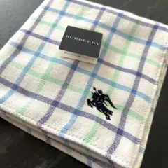 【新品】バーバリー　タオルハンカチ　チェック　水色　日本製　綿100% コットン