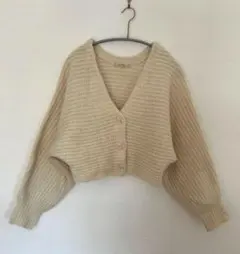 ナイスクラップ NICE CLAUP クロップド ニット カーディガン ホワイト