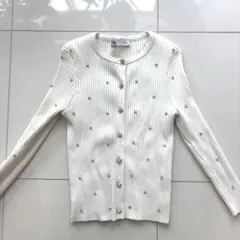 ZARA ラインストーン　キラキラ　ニットリブカーディガン　ホワイト