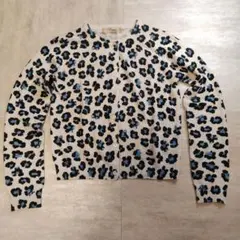 Freesia ヒョウ柄カーディガン 短丈　グレー×ブルー