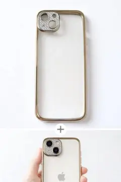 ラインストーン付き クリアiPhoneケース ゴールドフレーム シンプル