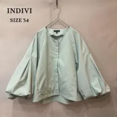 INDIVI インディヴィ バルーンスリーブショートブルゾン グリーン 34のサムネイル