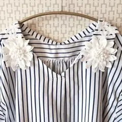 STRAWBERRY FIELDS 花刺繍×リボンブラウスゆったりVネック