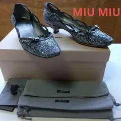 miu miu 　ミュウミュウ　グレー グリッター パンプス　341/2　中古品