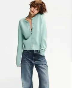ZARA プレーンニットカーディガン　ターコイズブルー