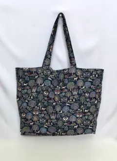 使用品★スマホポケット付トートバッグ★森の動物柄★