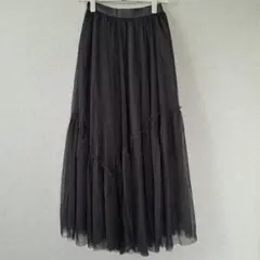 グレイル　チュールランダムティアードフレアスカート　sm146　チャコール