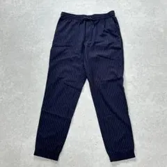 ジーユー 薄手 ネイビー ストライプ ジョガーパンツ〔M〕ウエスト＆裾ゴム GU
