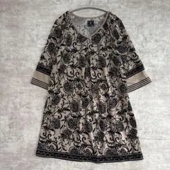 ワンピース 花柄 総柄 チュニック カットソー アラベスク ベージュ系 レトロ