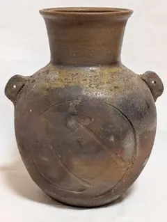 希少・名工】備前焼 松井與之 耳付花入 花瓶（岡山県指定重要無形文化
