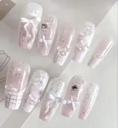 ネイルチップ チーク ワンホン リボン 韓国 量産 地雷 結婚式 ウィッシュコア