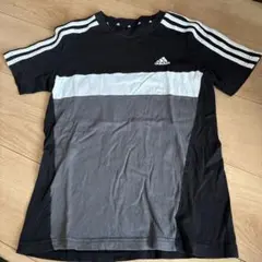 adidas ストライプ Tシャツ 黒 グレー