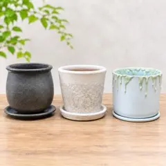 植木鉢 花器 3点セット 묶음 판매 陶器製 底穴あり受け皿付き