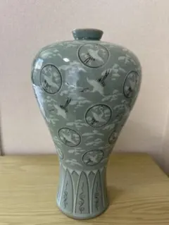 青岩窯 金二周 高麗青磁雲鶴徳利花入 韓国 花器 一輪挿し 2点セット