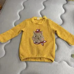 イエロー 動物刺繍 トレーナー 90