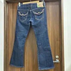 帝人WOW 刺繍入り ブーツカット フレア デニム XL 大きいサイズ