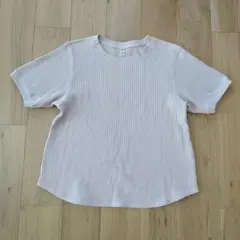 M　ユニクロ　半袖　ワッフルクルーネックTシャツ　ベージュ系