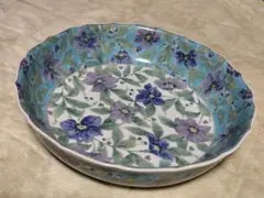 前畑陶器　庫山窯　紫草花　菓子鉢　大鉢　盛鉢　色絵　染付　輪花鉢