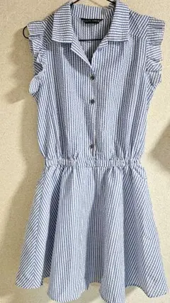 ストライプ ノースリーブ シャツワンピース Lサイズ