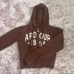 ニットパーカー パーカー ブラウン ショート丈