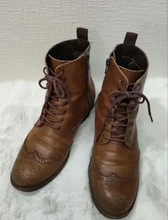 FAUVE レザー サイドジップブーツ ウイングチップ メダリオン ブラウン