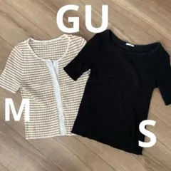 【GU】ブラック ボーダー リブ Tシャツ 半袖 S M まとめ売り