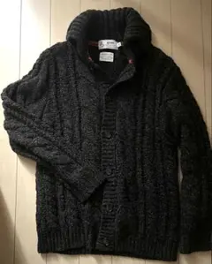 gim ダークグレー ケーブルニット カーディガンウール100%美品