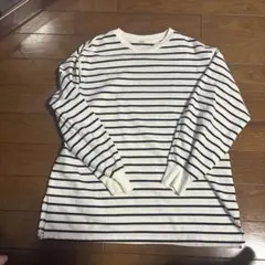 GU ライトスエットボーダーオーバーサイズTシャツ　L