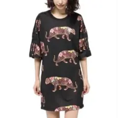 【美品】アディダス アニマル（ヒョウ）柄 ロング丈Ｔシャツ