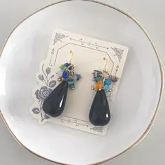 エスニック ミルフィオリ さざれ ガラス ピアス イヤリング 雫 レトロ 05