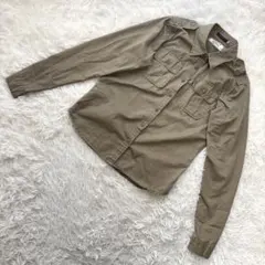 アースミュージック＆エコロジー【M相当】長袖ミリタリーシャツ カーキ コットン