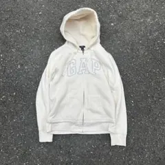 gap ジップ　アップ　パーカー　ボア　白　センター　ロゴ