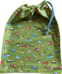 ハンドメイド★はたらくクルマ★ 車大好きっ子　黄緑　水色　お着替え袋　巾着袋