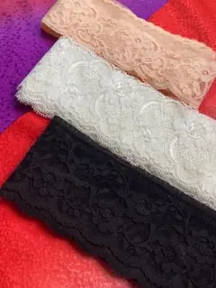 花柄 レース 生地 3色 セット黒 白 ベージュ ストレッチ まとめ売り
