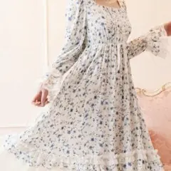 美品♪ロリータ レース花柄ワンピースLサックスブルー ネモフィラ風 カントリー風のサムネイル