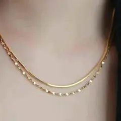 No.K11 ゴールド　2連チェーン　ネックレス　ステンレス　金アレ対応　上品