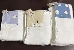 シマエナガ柄 ループ付きタオル 3枚セット ハンドメイド