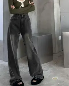 レディース 無地 斜めポケット カジュアル 多用途 ワイドレッグジーンズ