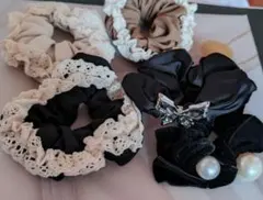 【訳あり】レースとパール付きヘアゴム5個セット