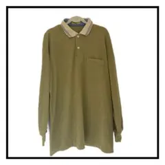 ポロシャツ　メンズ　長袖　グリーン　カジュアル　古着　おしゃれ　大人　ポケット