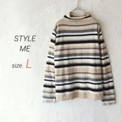 スタイルミー 【L】ボーダー ハイネックニットウール混 マルチカラーのサムネイル