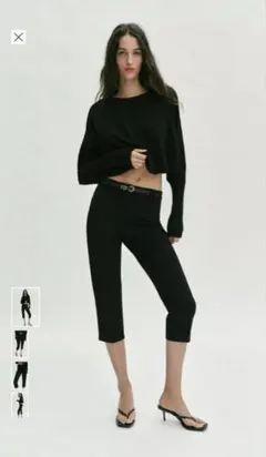 【新品】ZARA ベルト付きカプリパンツ ブラック S