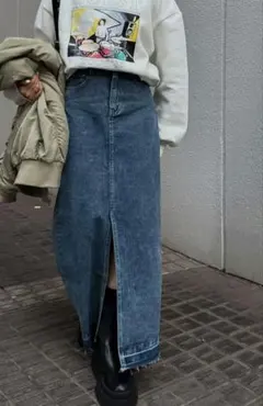 しまむら リノルーセ 前スリット デニムスカート 切りっぱなし