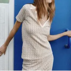 ZARA セットアップ　2点セット ジャカード　ポロTシャツ　アンクルパンツ
