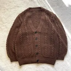 90s vintage 古着　無地　肉厚　アランニット　カーディガン