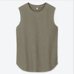 UNIQLO ユニクロ　ワッフルT（ノースリーブ）　オリーブ　カーキ