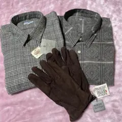 チェック柄長袖シャツ 2枚・3Lと手袋