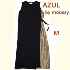 【AZUL by moussy】 ノースリーブロングワンピース M 黒　プリーツ