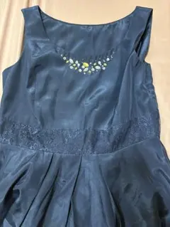 ダークブルー パーティードレス レースウエスト