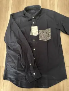 nano universe ネイビー ポケット付きシャツ